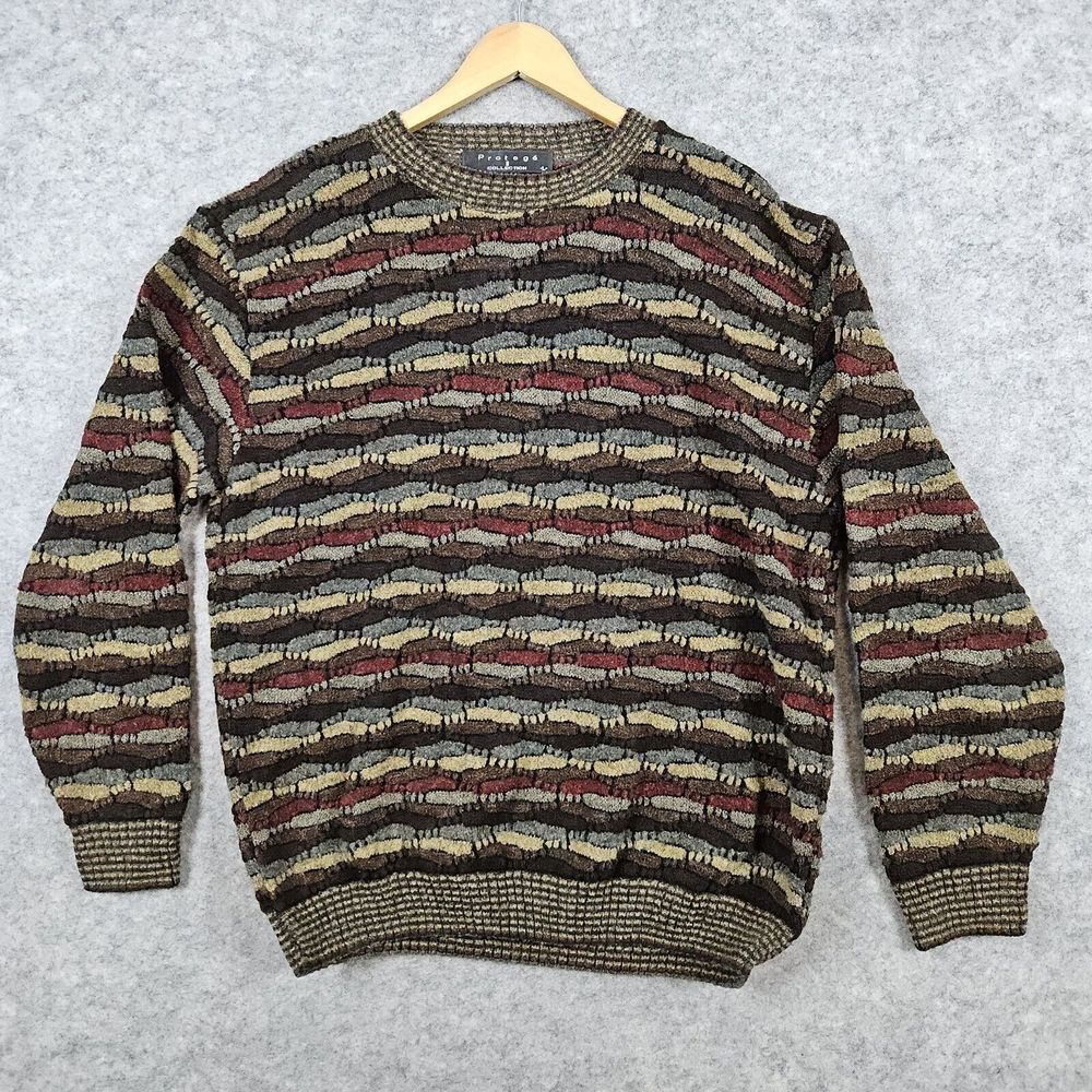 Protege Collection Men's Sweater Size L Textured 3D Multicolor‎ Grandpa Acrylic